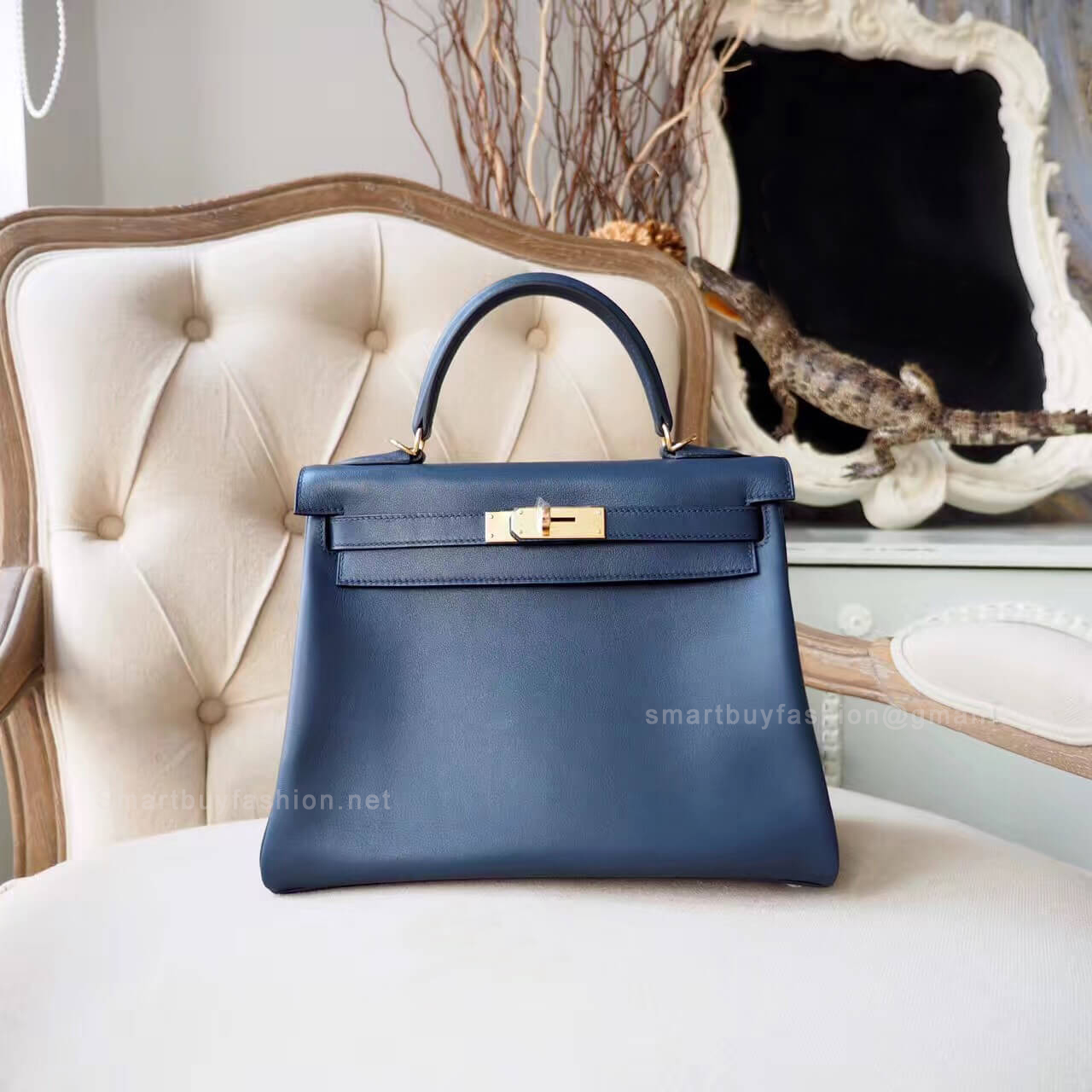 Hermes Kelly 28 Bag in 2z Blue Nuit Swift GHW